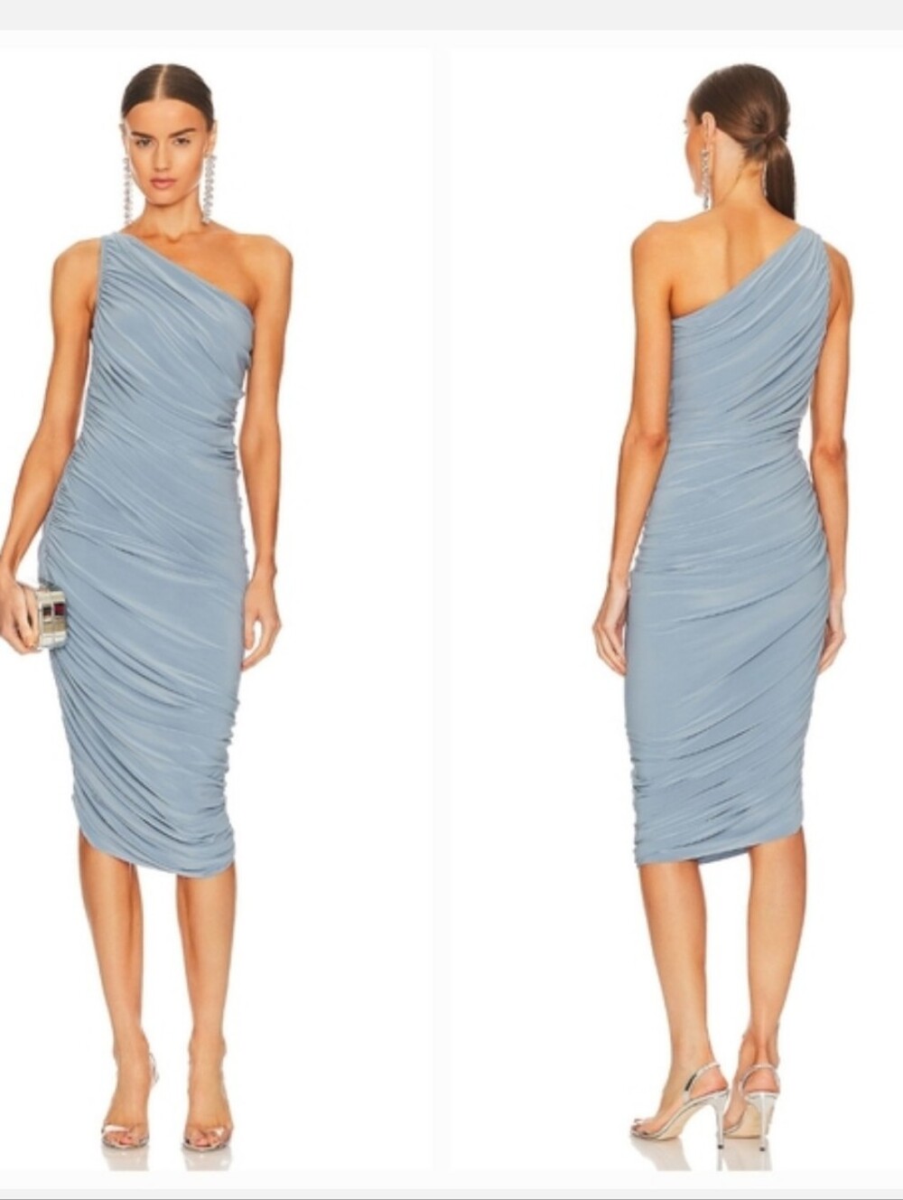 Norma Kamali Women's Blue Diana Dress Rouched Stretchy XS Formal Gown